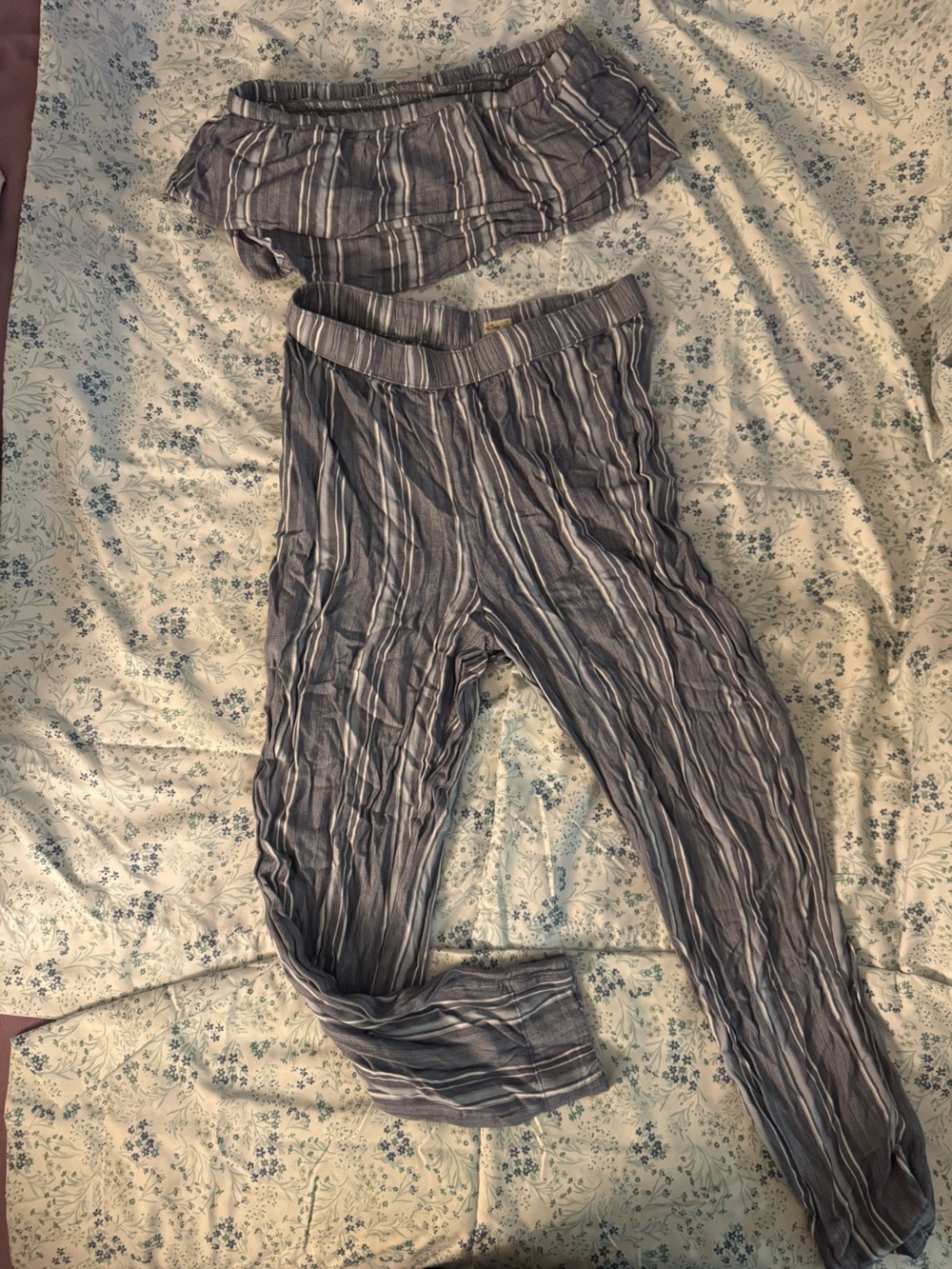 Striped Lightweight Lounge Pants with tube top in Slate Gray and White